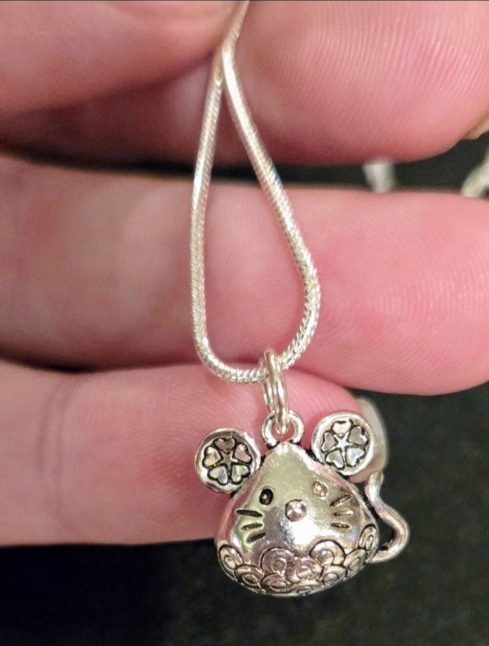 Sterling Silver Mouse Pendant Necklace